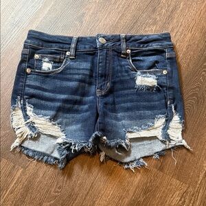 American Eagle Outfitters Dark Blue Distressed Midi Denim Shorts